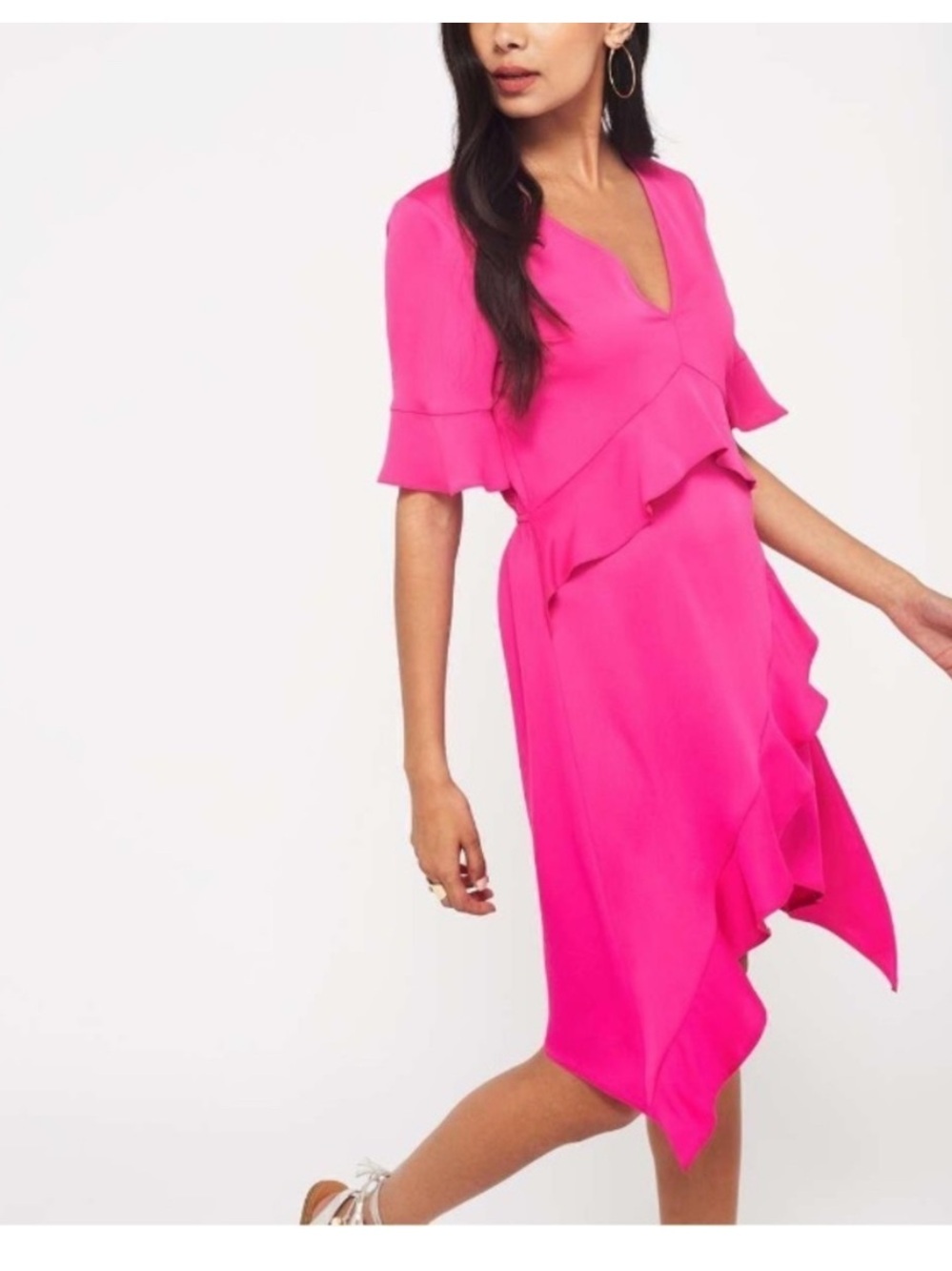 Miss Selfridge Ruffle Belle Sleeve Asymmetrical Size 4 Pink Autumn Wedding Dress
